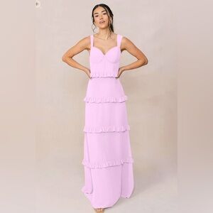 Revelry Light Pink Ruffle Maxi Dress